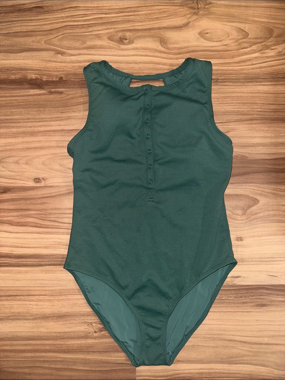 Andie Green Textured One-Piece Swimsuit with Button Front